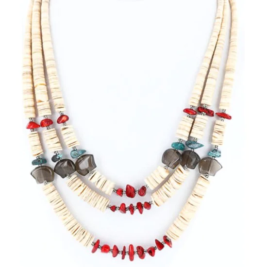 3 Strand Navajo .925 Sterling Silver Heishi and Coral Native American Necklace 390777368973