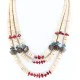 3 Strand Navajo .925 Sterling Silver Heishi and Coral Native American Necklace 390777368973