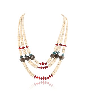 Certified Authentic 3 Strand Navajo .925 Sterling Silver Heishi and Coral Native American Necklace 390777368973