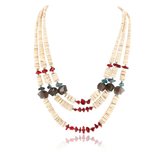 Certified Authentic 3 Strand Navajo .925 Sterling Silver Heishi and Coral Native American Necklace 390777368973
