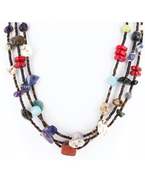 Certified Authentic 3 Strand Navajo .925 Sterling Silver Multicolor Stones Bear Fetish Native American Necklace 390775625715