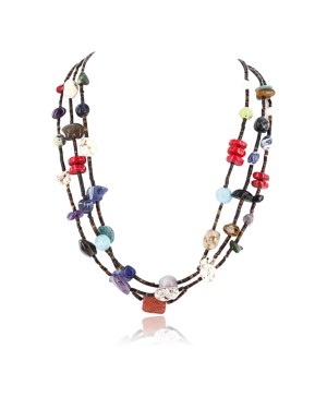 Certified Authentic 3 Strand Navajo .925 Sterling Silver Multicolor Stones Bear Fetish Native American Necklace 390775625715