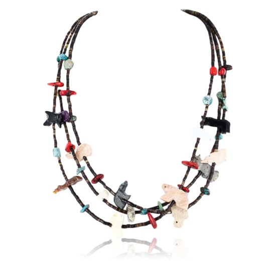 Certified Authentic 3 Strand Navajo .925 Sterling Silver Multicolor Stones Native American Necklace 390756923646