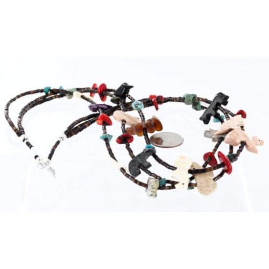 Certified Authentic 3 Strand Navajo .925 Sterling Silver Multicolor Stones Native American Necklace 390756923646