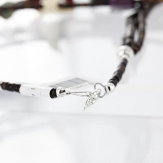 Certified Authentic 3 Strand Navajo .925 Sterling Silver Multicolor Stones Native American Necklace 390756923646