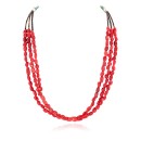 3 Strand Navajo .925 Sterling Silver Natural Turquoise and Coral Native American Necklace 16081-1