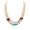 Certified Authentic 3 Strand Navajo .925 Sterling Silver Natural Turquoise Coral Graduated Melon Shell Native American Necklace 16086-2