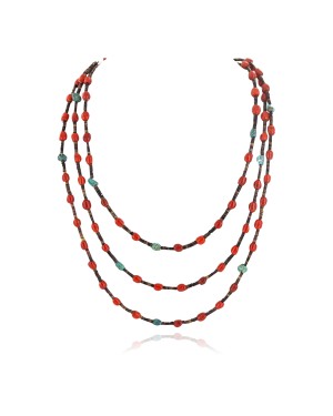Certified Authentic 3 Strand Navajo .925 Sterling Silver Natural Turquoise Coral Native American Necklace 18110