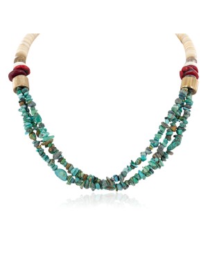 Certified Authentic 3 Strand Navajo .925 Sterling Silver Natural Turquoise Coral Native American Necklace 750134-0