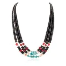 3 Strand Navajo .925 Sterling Silver Natural Turquoise Heishi Coral Native American Necklace