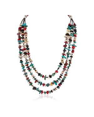 Certified Authentic 3 Strand Navajo .925 Sterling Silver Natural Turquoise Multicolor Native American Necklace 25282