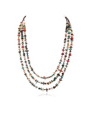 Certified Authentic 3 Strand Navajo .925 Sterling Silver Natural Turquoise Multicolor Stones Native American Necklace 25268-00