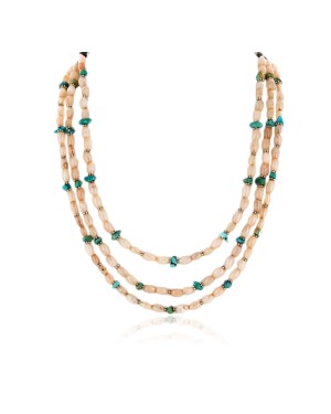 Certified Authentic 3 Strand Navajo .925 Sterling Silver Natural Turquoise Pink Quartz Native American Necklace 25246-1