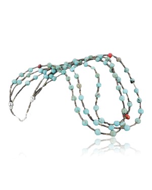 Certified Authentic 3 Strand Navajo .925 Sterling Silver Round Magnesite and Coral Native American Necklace 370962447542
