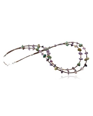 Certified Authentic 3 Strand Navajo .925 Sterling Silver Turquoise Amethyst 41 Native American Necklace 15774-1