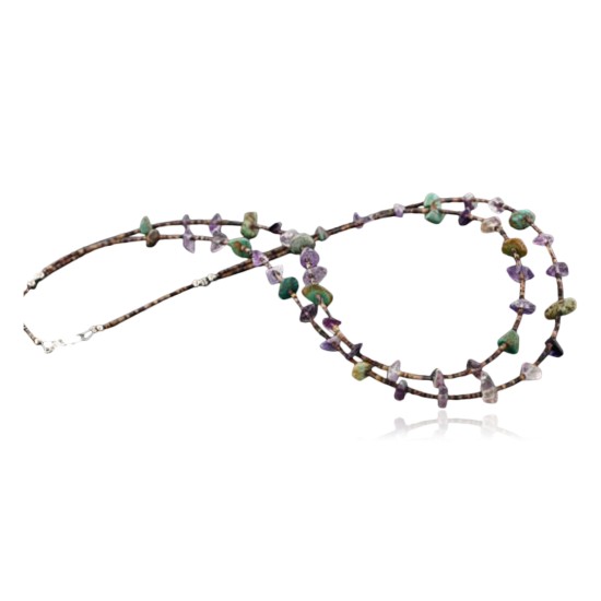 Certified Authentic 3 Strand Navajo .925 Sterling Silver Turquoise Amethyst 41 Native American Necklace 15774-1
