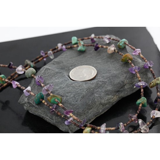 Certified Authentic 3 Strand Navajo .925 Sterling Silver Turquoise Amethyst 41 Native American Necklace 15774-1