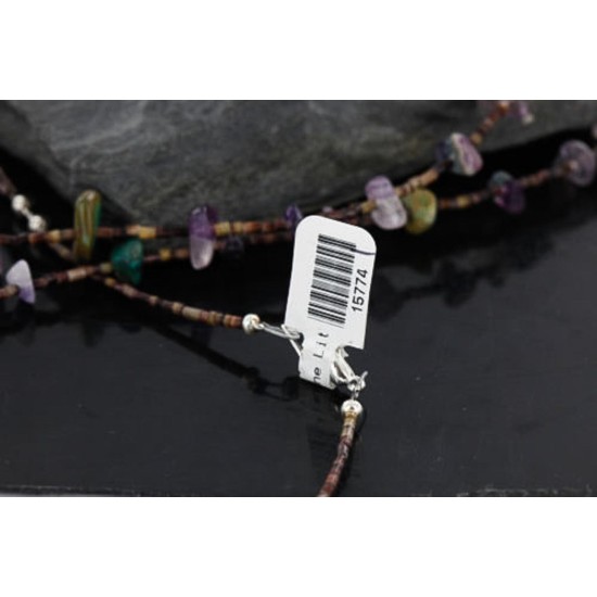 Certified Authentic 3 Strand Navajo .925 Sterling Silver Turquoise Amethyst 41 Native American Necklace 15774-1