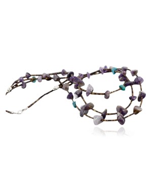 Certified Authentic 3 Strand Navajo .925 Sterling Silver Turquoise Amethyst 63 Native American Necklace 15776-3