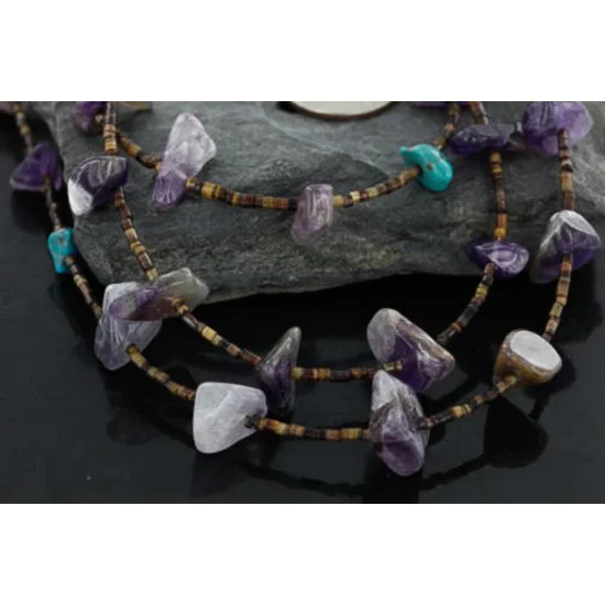 3 Strand Navajo .925 Sterling Silver Turquoise Amethyst 63 Native American Necklace 15776-3 3 Strand Navajo .925 Sterling Silver Turquoise Amethyst 63 Native American Necklace 15776-3