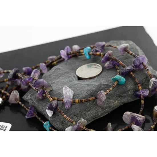 3 Strand Navajo .925 Sterling Silver Turquoise Amethyst 63 Native American Necklace 15776-3 3 Strand Navajo .925 Sterling Silver Turquoise Amethyst 63 Native American Necklace 15776-3