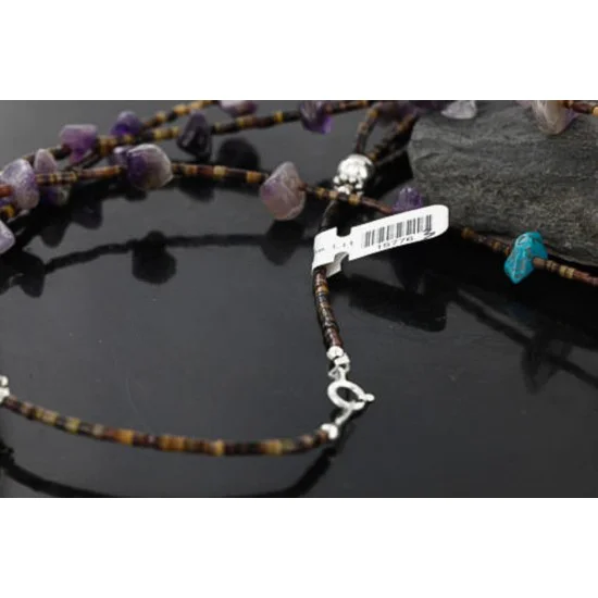 3 Strand Navajo .925 Sterling Silver Turquoise Amethyst 63 Native American Necklace 15776-3 3 Strand Navajo .925 Sterling Silver Turquoise Amethyst 63 Native American Necklace 15776-3