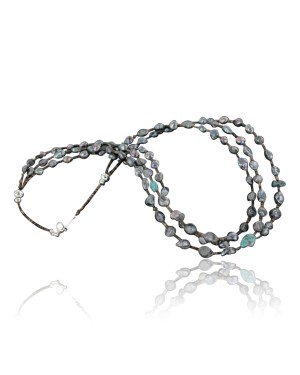 Certified Authentic 3 Strand Navajo .925 Sterling Silver Turquoise and Abalone Native American Necklace 24170-14