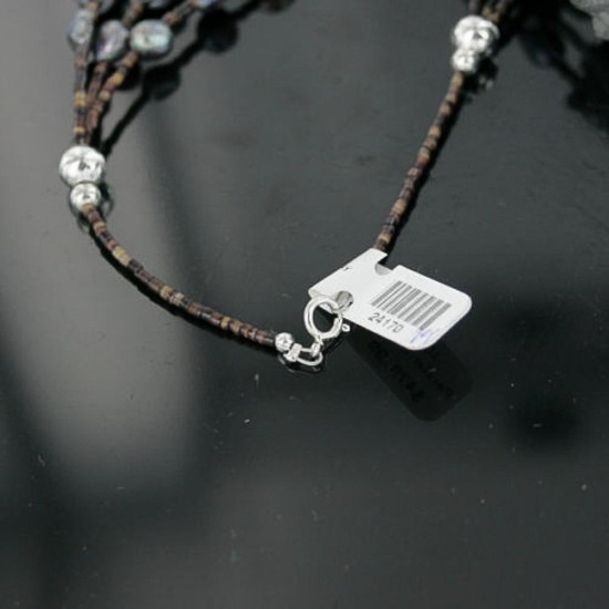 Certified Authentic 3 Strand Navajo .925 Sterling Silver Turquoise and Abalone Native American Necklace 24170-14