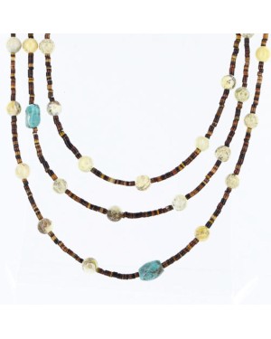 Certified Authentic 3 Strand Navajo .925 Sterling Silver Turquoise and Agate Native American Necklace 18108-3