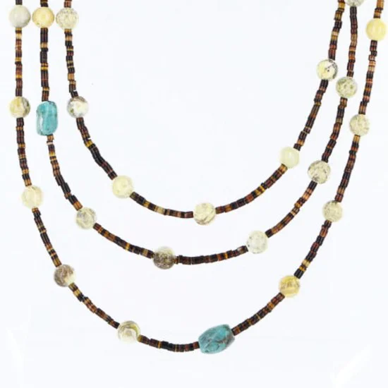 3 Strand Navajo .925 Sterling Silver Turquoise and Agate Native American Necklace 18108-3 3 Strand Navajo .925 Sterling Silver Turquoise and Agate Native American Necklace 18108-3