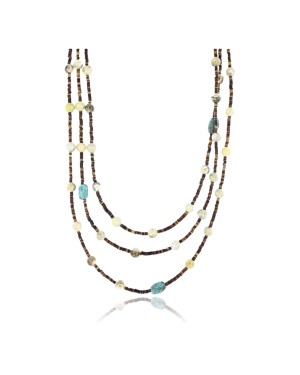 Certified Authentic 3 Strand Navajo .925 Sterling Silver Turquoise and Agate Native American Necklace 18108-3