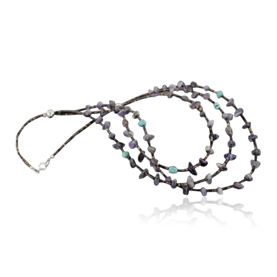 Certified Authentic 3 Strand Navajo .925 Sterling Silver Turquoise and Amethyst Native American Necklace 1530-34 Certified Authentic 3 Strand Navajo .925 Sterling Silver Turquoise and Amethyst Native American Necklace 1530-34
