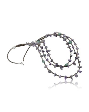 Certified Authentic 3 Strand Navajo .925 Sterling Silver Turquoise and Amethyst Native American Necklace 15585-2222