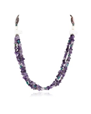 Certified Authentic 3 Strand Navajo .925 Sterling Silver Turquoise and AMETHYST Native American Necklace 15941