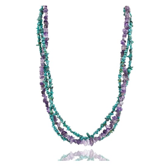 Certified Authentic 3 Strand Navajo .925 Sterling Silver Turquoise and AMETHYST Native American Necklace 371060457413