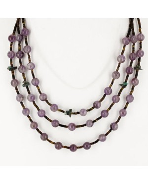 Certified Authentic 3 Strand Navajo .925 Sterling Silver Turquoise and Amethyst Native American Necklace 390748249766