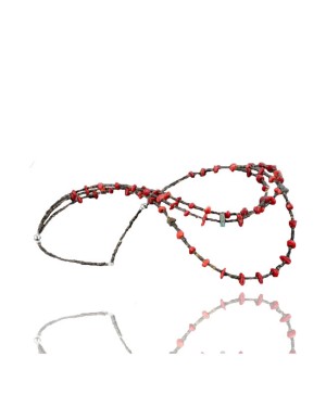 Certified Authentic 3 Strand Navajo .925 Sterling Silver Turquoise and Coral Native American Necklace 15401-7