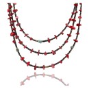 3 Strand Navajo .925 Sterling Silver Turquoise and Coral Native American Necklace 15501-1