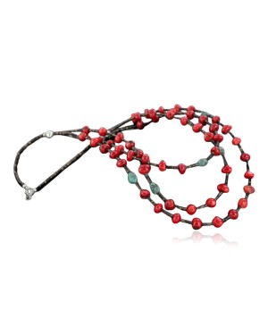 Certified Authentic 3 Strand Navajo .925 Sterling Silver Turquoise and Coral Native American Necklace 370922260920