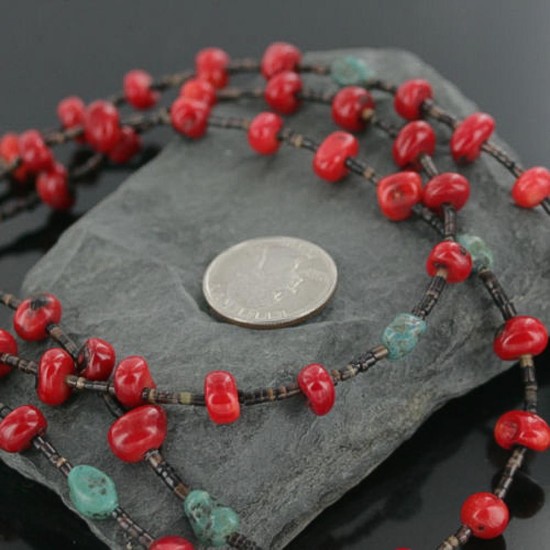 Certified Authentic 3 Strand Navajo .925 Sterling Silver Turquoise and Coral Native American Necklace 370922260920 Certified Authentic 3 Strand Navajo .925 Sterling Silver Turquoise and Coral Native American Necklace 370922260920