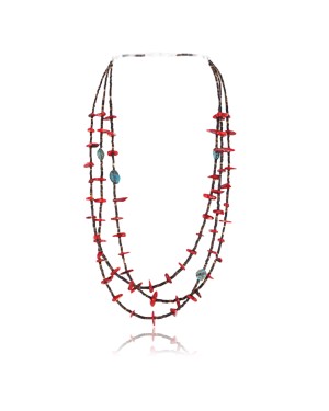 Certified Authentic 3 Strand Navajo .925 Sterling Silver  Turquoise and Coral Native American Necklace 371001322594