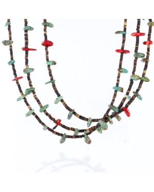 Certified Authentic 3 Strand Navajo .925 Sterling Silver Turquoise and Coral Native American Necklace 371002270545