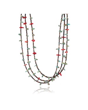 Certified Authentic 3 Strand Navajo .925 Sterling Silver Turquoise and Coral Native American Necklace 371002270545