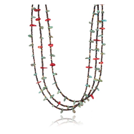 Certified Authentic 3 Strand Navajo .925 Sterling Silver Turquoise and Coral Native American Necklace 371002270545