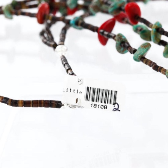 Certified Authentic 3 Strand Navajo .925 Sterling Silver Turquoise and Coral Native American Necklace 371002270545