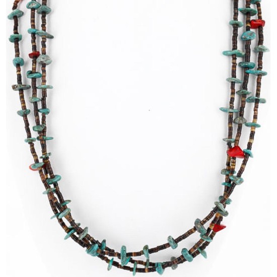 Certified Authentic 3 Strand Navajo .925 Sterling Silver Turquoise and Coral Native American Necklace 371054867735