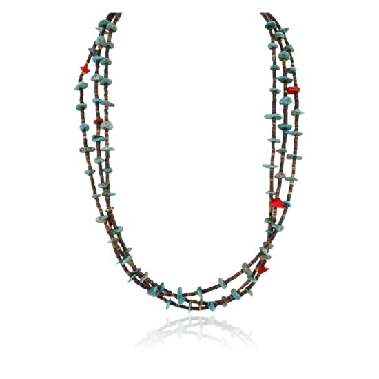 Certified Authentic 3 Strand Navajo .925 Sterling Silver Turquoise and Coral Native American Necklace 371054867735