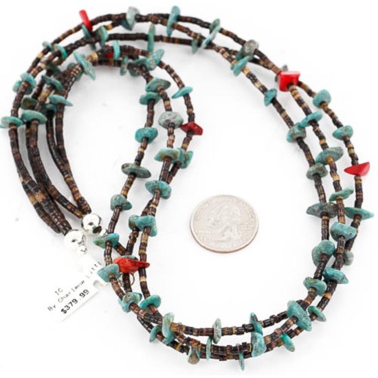 Certified Authentic 3 Strand Navajo .925 Sterling Silver Turquoise and Coral Native American Necklace 371054867735