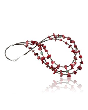 Certified Authentic 3 Strand Navajo .925 Sterling Silver Turquoise and Coral Native American Necklace 371322600344