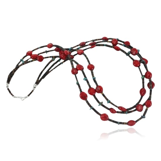 Certified Authentic 3 Strand Navajo .925 Sterling Silver Turquoise and Coral Native American Necklace 390662436706